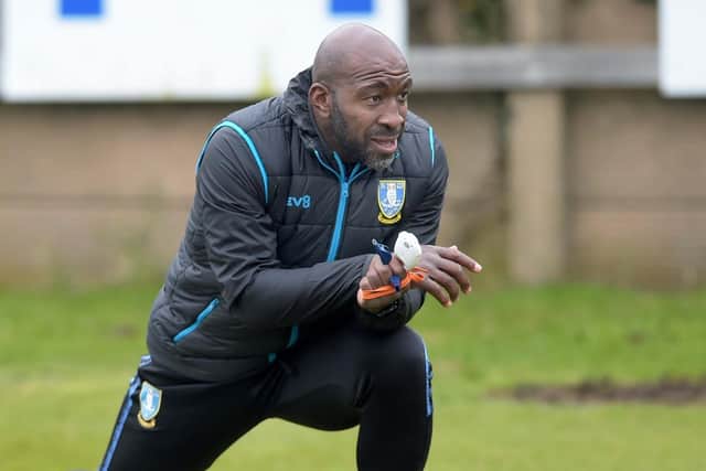 New Sheffield Wednesday boss Darren Moore gets to work on the training ground on Monday morning. Picture via SWFC.