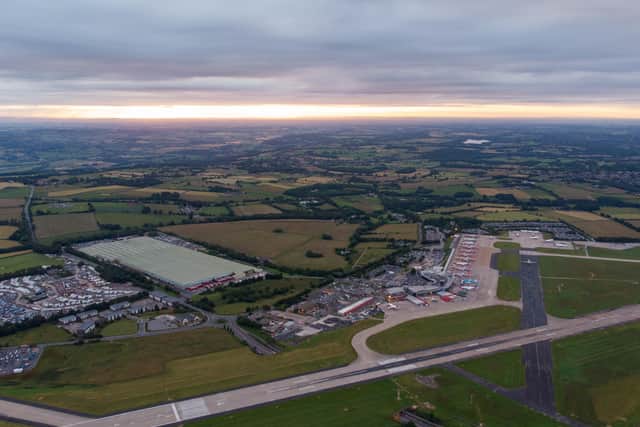An aerial photo of Leeds Bradford Airport.
