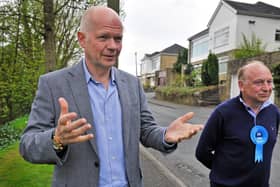 William Hague on the campaign trail with Halifax Conservative Candidate Philip Allott in Northowram. 4 May 2015. Picture Bruce Rollinson
