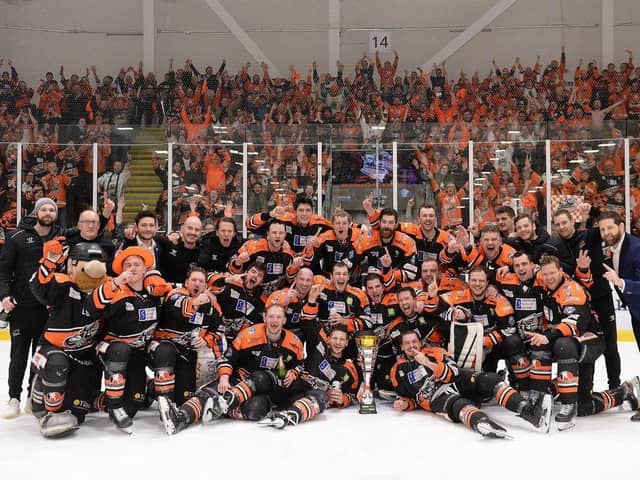 THE LAST TIME: Sheffield Steelers celebrate their Challenge Cup triumph in Cardiff last March. Picture courtesy of EIHL