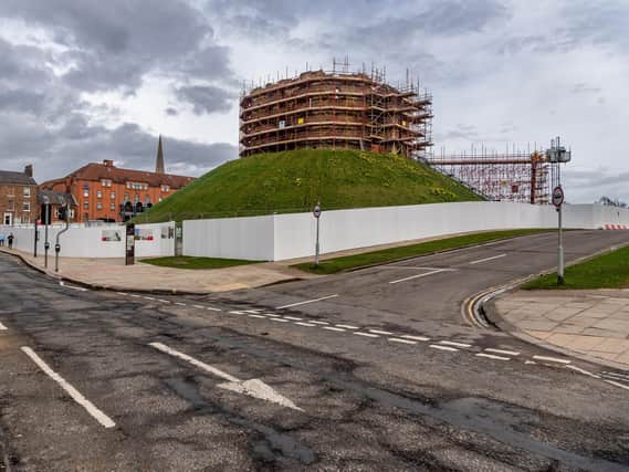Scaffolding surrounds Clifford's Tower in York