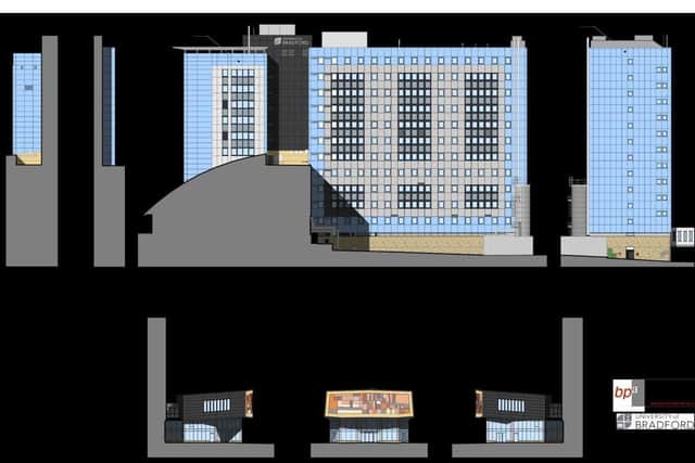 Schematics showing areas which are due to be clad on the Richmond Building and Horton Building. Photo credit: The University of Bradford