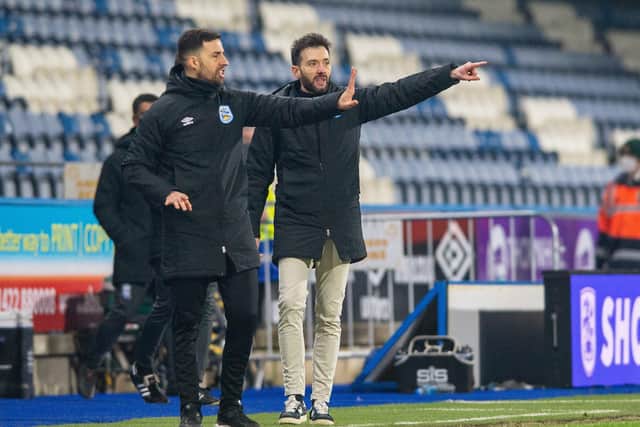 Huddersfield Town boss Carlos Corberan pictured on the touchline during Tuesday's draw with Birmingham City. Picture: Bruce Rollinson
