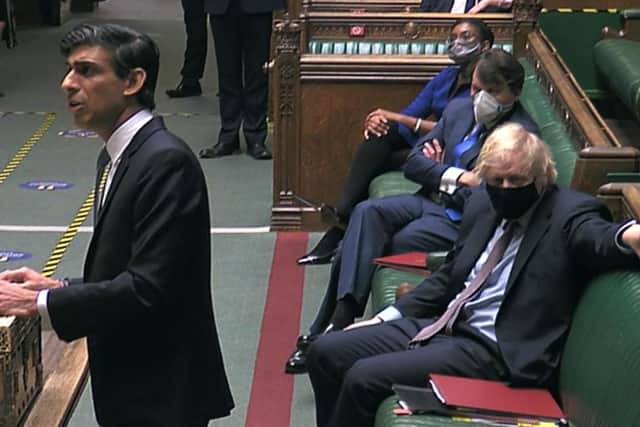 This was Rishi Sunak delivering his Budget to a socially distanced House of Commons.
