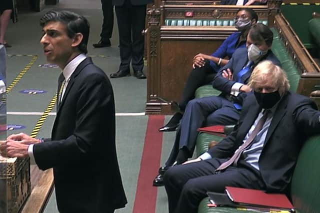 The surreal Budget scene in a socially distanced House of Commons as Rishi Sunak announces his measures.
