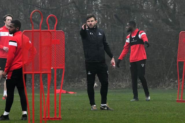 Doncater Rovers' Andy Butler in charge of his first training session after former manager Darren Moore left for Sheffield Wednesday. Picture Howard Roe/AHPIX LTD