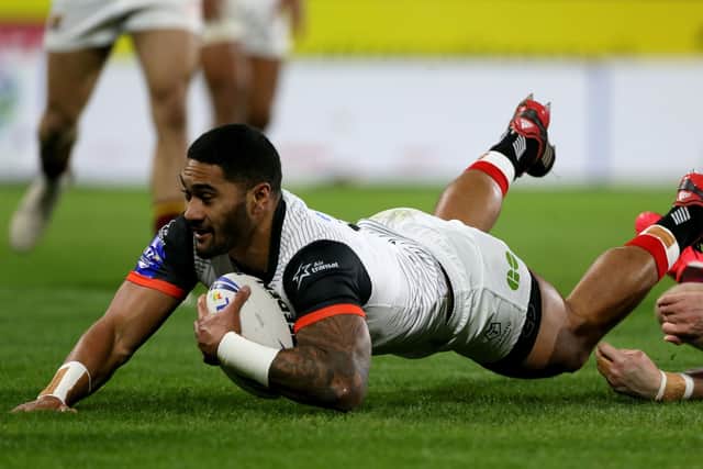 Out of the pack: Toronto Wolfpack's Ricky Leutele, in Challenge Cup against Huddersfield, has signed for the Giants.