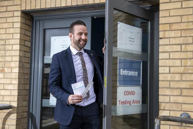 Head teacher Adam Atkinson at the covid testing centre set up at Astrea Academy Woodfields in Balby, Doncaster, to test the students welcomed back after the latest civid lockdown. Photo credit:  Tony Johnson/JPIMediaResell