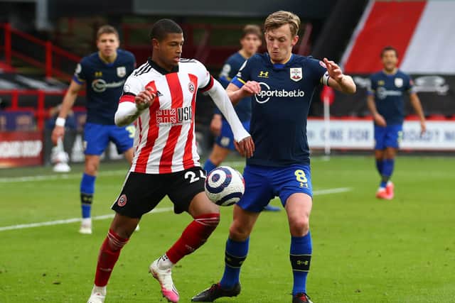 Rhian Brewster of Sheffield Utd and James Ward-Prowse of Southampton. Picture: Simon Bellis/Sportimage