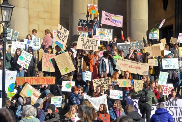 15 February 2019 ...... Students and young people take part un the the first ever UK-wide ‘Youth Strike 4 Climate, ’ protest in Leeds at Leeds Town Hall. Picture Tony Johnson.