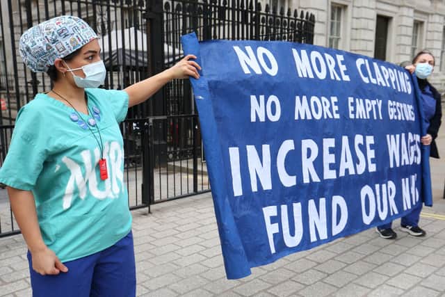 NHS staff protested outside 10 Downing Street after the Government's proposed a one per cent pay increase.