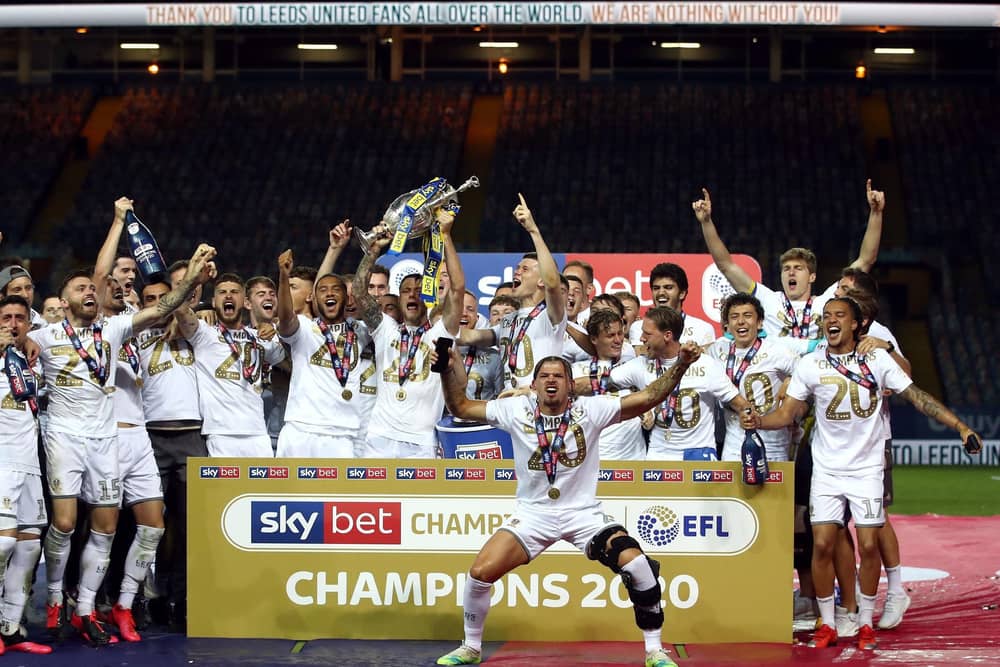Leeds United lift the Sky Bet Championship trophy at Elland Road, Leeds.(Picture: PA)