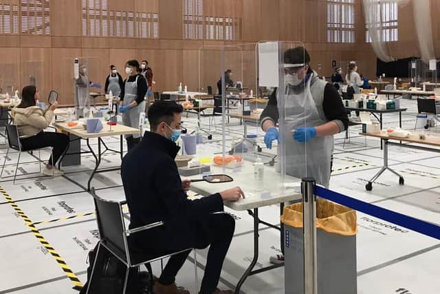 Pictured, mass testing taking place at the University of Hull this year. Photo credit: JPIMedia
