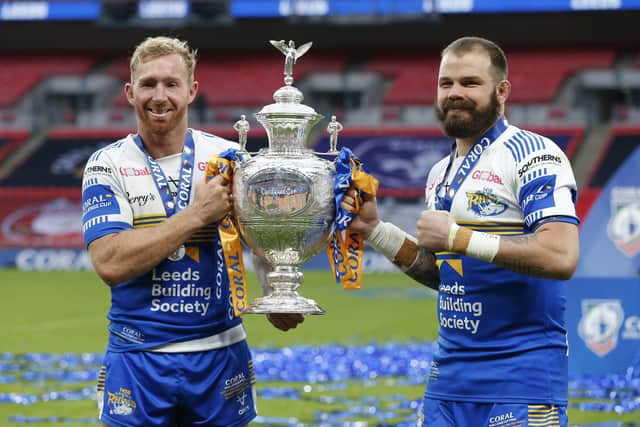 Winning smile: Matt Prior, with Adam Cuthbertson, helped Leeds win the Challenge Cup in his first season at the club. Picture by Ed Sykes/SWpix.com