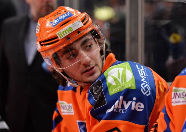 HELLO< AGAIN: Liam Kirk, on the Sheffield Steelers' bench during the 2018-18 EIHL season, where he first came to the attention of NHL scouts. Picture: Dean Woolley.