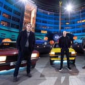 Freddie Flintoff, Paddy McGuinness and Chris Harris in the new series of Top Gear.  Picture: PA Photo/BBC/Jeff Spicer.