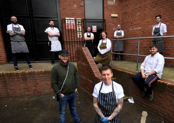 Dale Spink (front) is running  Hope Kitchen, Carlton Business Park, Armley, Leeds for Vulnerable Citizens Support and recruited some well known chefs including Steph Moon and Matt Healey..Picture by Simon Hulme