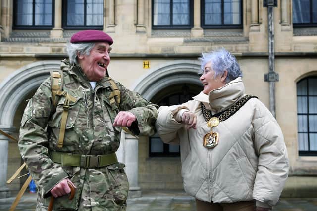 Lord Mayor of Bradford Coun Doreen Lee gave a Civic Send-Off Parachute Regiment veteran Jeffrey Long MBE, who is embarking on a 190 mile trek...
10th March 2021...Photo credit: Jonathan Gawthorpe/JPIMediaResell