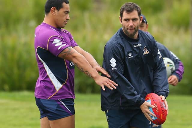 Big influence: Hull FC's Mahe Fonua, left, played with Cameron Smith at Melbourne Storm and has paid tribute to the star after he announced his retirement. (Photo by Scott Barbour/Getty Images)