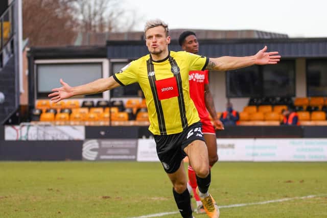 INJURY BLOW: Harrogate'son-loan striker, Josh March. Picture courtesy of Harrogate Town.