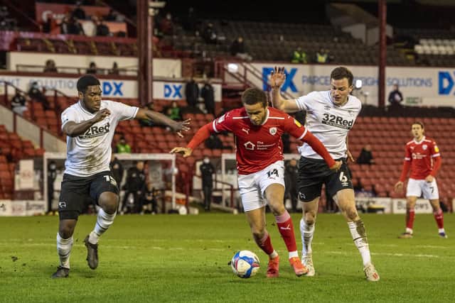 STOPPED: Barnsley saw their winning run come to an end when held to a 0-0 draw by Derby County at Oakwell on Wednesday.  Picture: Tony Johnson