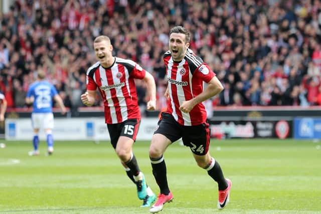 MAGIC MOMENT: Sheffield United's Daniel Lafferty celebrates scoring his side's third goal against Chesterfield at Bramall Lane in April 2017. Picture: David Klein/Sportimage