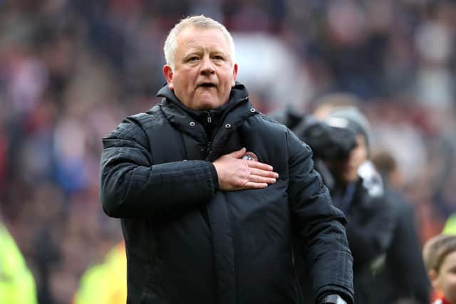 Sheffield United manager Chris Wilder celebrates after the final whistle after beating Ipswich Town 2-0 at Bramall Lane on April 27, 2019 - effectively sealing promotion to the Premier League. Picture: Nick Potts/PA