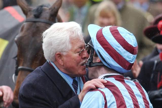 Jim Lewis congratulates Jim Culloty after Best Mate's third Gold Cup win in 2004.