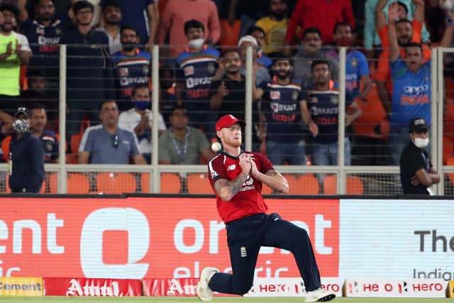 One to forget: Ben Stokes of England drops a catch to dismiss Ishan Kishan of India during the 2nd T20 International. (Photo by Surjeet Yadav/Getty Images)