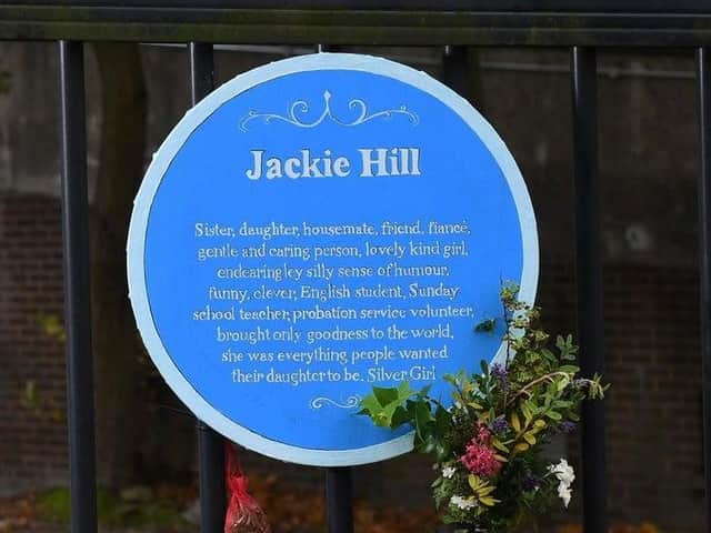 The memorial plaque to Jackie Hill, which was located at Alma Road in Leeds.