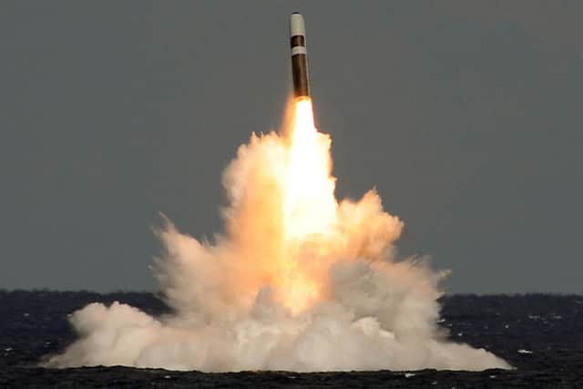 Undated handout photo issued by the Ministry of Defence of a still image taken from video of the missile firing from HMS Vigilant, which fired an unarmed Trident II (D5) ballistic missile. Boris Johnson is set to raise the cap on Britain's stockpile of Trident nuclear warheads ending three decades of gradual disarmament, it has been reported. Photo: PA