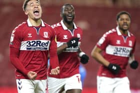 Back with a goal: Middlesbrough's Marcus Tavernier celebrates scoring the second goal. Picture: PA