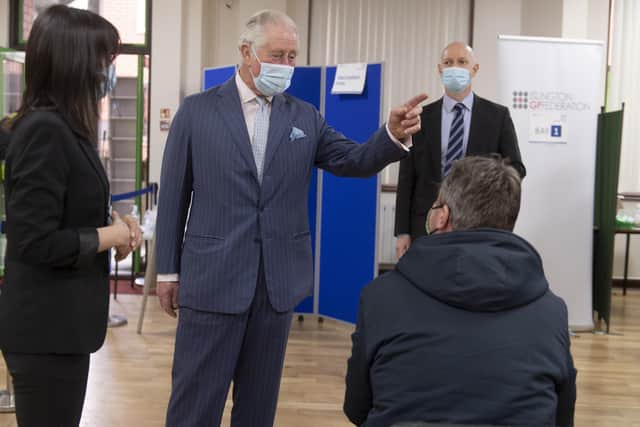 The Prince of Wales during a visit to the vaccination pop-up centre at Finsbury Park Mosque in north London this week.