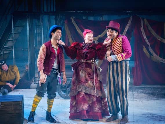 Mitesh Soni (Charley), Caroline Parker (Fagin) and Nadeem Islam (Artful Dodger) in Oliver Twist. (Photography by Anthony Robling).