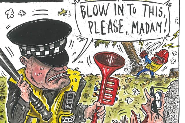 Graeme Bandiera's Yorkshire Post cartoon of the trumpet arrest incident.
