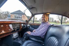Yorkshire Post reader Jon Denton, from near Brigg in North Lincolnshire with the Jaguar car he had seen up for auction with Spicers highlighted in the paper. Picture Tony Johnson