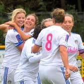 Leeds United Women, where Sue Smith used to play, celebrate a goal against Durham Cestria (Picture: Steve Riding)