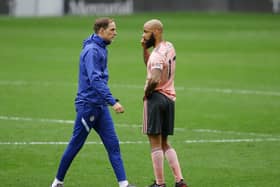 MISS: David McGoldrick ponders defeat at full-time. The Sheffield United striker missed a great chance to potentially take Thomas Tuchel's Chelsea to extra-time