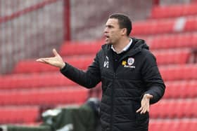 Barnsley FC head coach Valerien Ismael makes his point to his players in his side's derby with Sheffield Wednesday at Oakwell. Picture: PA.