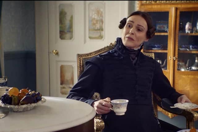 Suranne Jones as Anne Lister at Haugh End House, which was used for filming some of the scenes in the first series of Gentleman Jack, which is now on BritBox