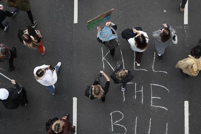 People take part in a 'Kill the Bill' protest in Bristol, demonstrating against the Government's controversial Police and Crime Bill. Photo: PA