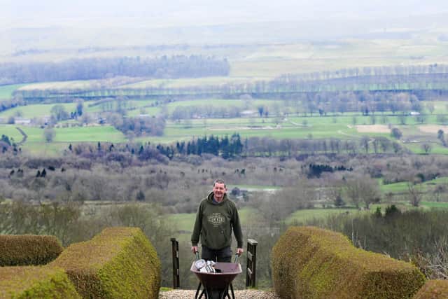 Brian Towers in the gardens at Bolton Castle in Wensleydale, as preparations are underway for the reopening of the gardens on 29th March. Photo credit: Gary Longbottom/JPIMediaResell