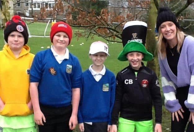 Tyler back at Settle Primary School who are holding a Wear a Hat Day on Friday for Brain Tumour Research