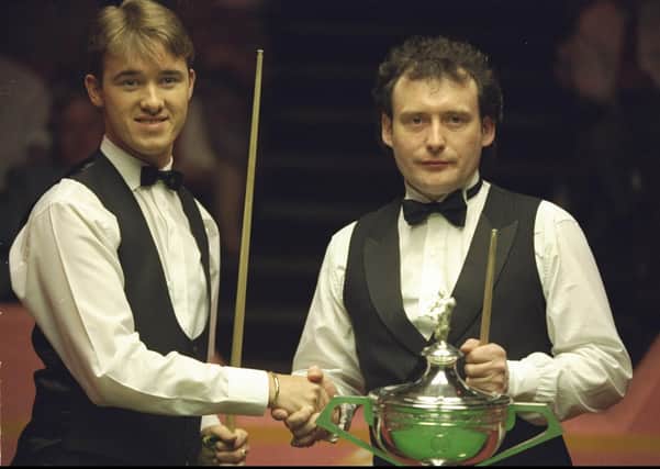 Stephen Hendry and Jimmy White competing at the Crucible back in 1994. Picture: Allsport UK /Allsport