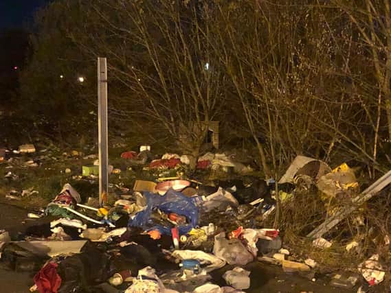 Rubbish left behind by the travellers at the Castlefield car park