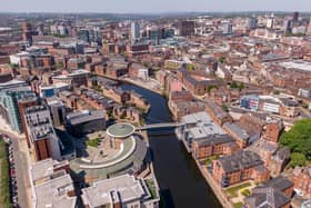 Aerial view of Leeds City Centre with river in view. PHoto: ©Vantage - stock.adobe.com