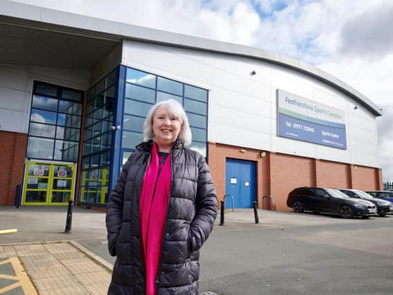 Coun Jacquie Speight outside the newly-refurbished sports centre