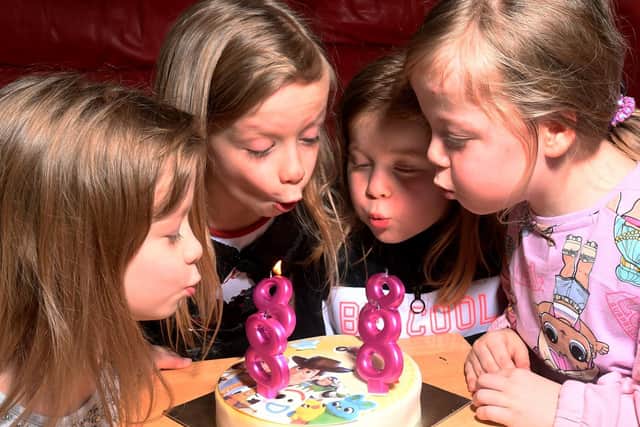 The Clark quadruplets celebrate their eighth birthday, at there home at Rotherham. Pictured from the left are Darcy, Caroline, Elisha and Alexis. Photo credit: Simon Hulme/JPIMediaResell