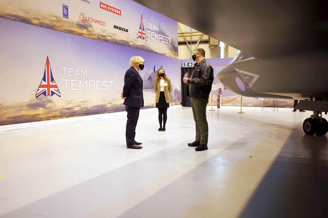 Prime Minister Boris Johnson is shown around the Team Tempest facility during a visit to BAE Systems at Warton Aerodrome in Lancashire, to mark the publication of the Integrated Review and the Defence White Paper.
