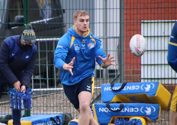New campaign: Leeds Rhinos’ Alex Sutcliffe during training on Friday, ahead of this weekend’s Super League kick-off. Rhinos face Wakefield Trinity on Saturday at Headingley. Picture: leeds rhinos